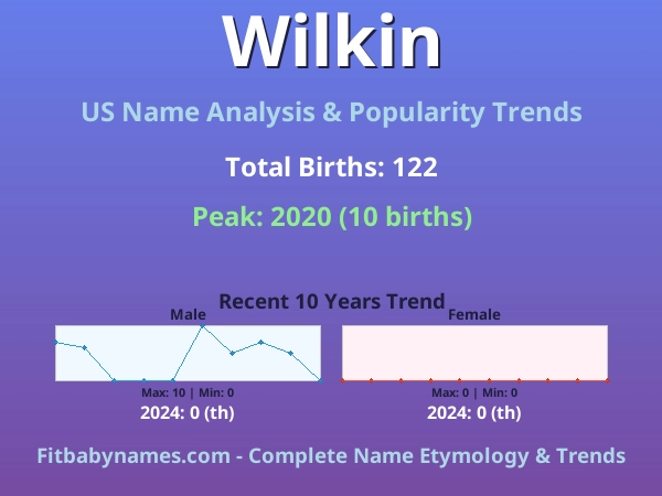 Infographic: Wilkin name meaning, origin, and popularity trends in the United States (US baby name analysis chart)