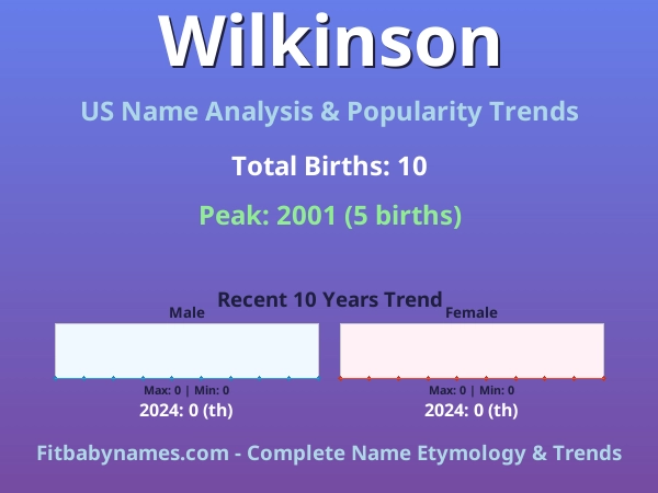 Infographic: Wilkinson name meaning, origin, and popularity trends in the United States (US baby name analysis chart)