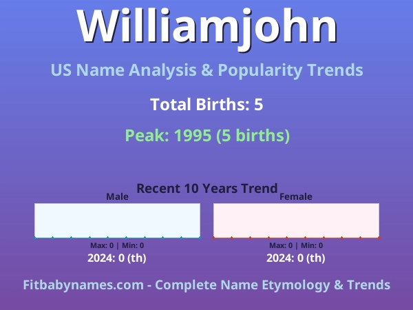 Infographic: Williamjohn name meaning, origin, and popularity trends in the United States (US baby name analysis chart)