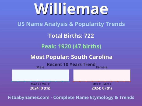 Infographic: Williemae name meaning, origin, and popularity trends in the United States (US baby name analysis chart)