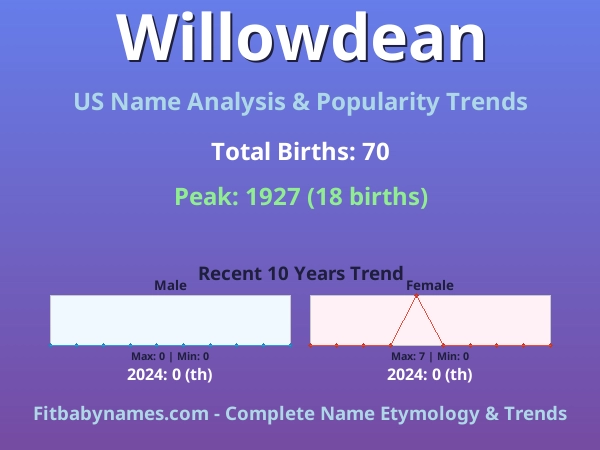 Infographic: Willowdean name meaning, origin, and popularity trends in the United States (US baby name analysis chart)