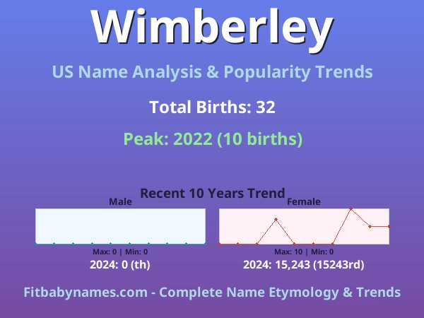 Infographic: Wimberley name meaning, origin, and popularity trends in the United States (US baby name analysis chart)