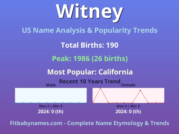 Infographic: Witney name meaning, origin, and popularity trends in the United States (US baby name analysis chart)