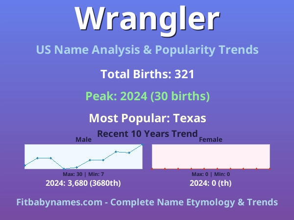 Infographic: Wrangler name meaning, origin, and popularity trends in the United States (US baby name analysis chart)