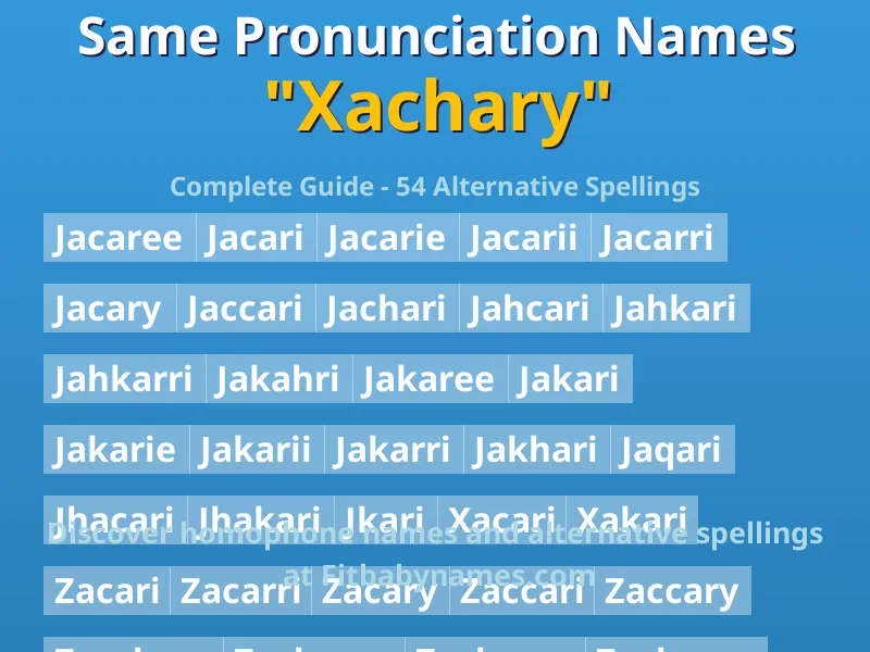 Infographic: Xachary same pronunciation names, similar names, and homophone names