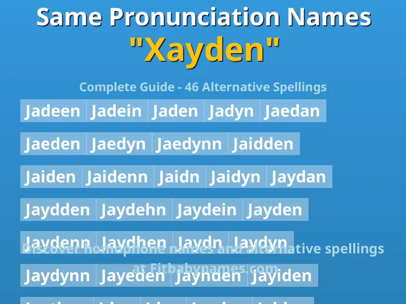 Infographic: Xayden same pronunciation names, similar names, and homophone names