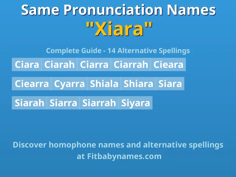 Infographic: Xiara same pronunciation names, similar names, and homophone names