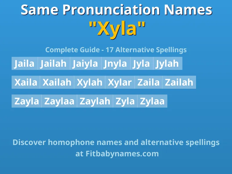 Infographic: Xyla same pronunciation names, similar names, and homophone names