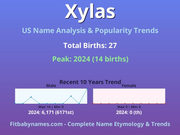 Infographic: Xylas name meaning, origin, and popularity trends in the United States (US baby name analysis chart)