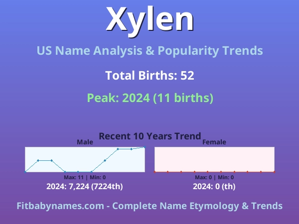 Infographic: Xylen name meaning, origin, and popularity trends in the United States (US baby name analysis chart)