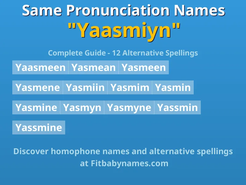 Infographic: Yaasmiyn same pronunciation names, similar names, and homophone names