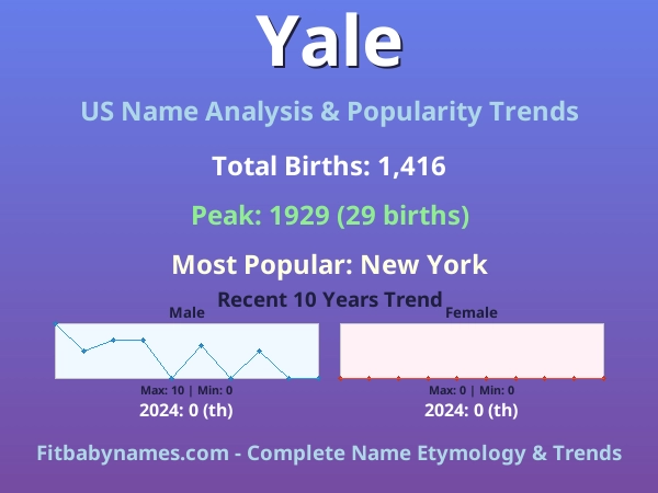 Infographic: Yale name meaning, origin, and popularity trends in the United States (US baby name analysis chart)