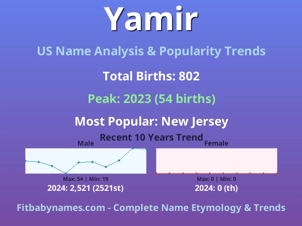 Infographic: Yamir name meaning, origin, and popularity trends in the United States (US baby name analysis chart)