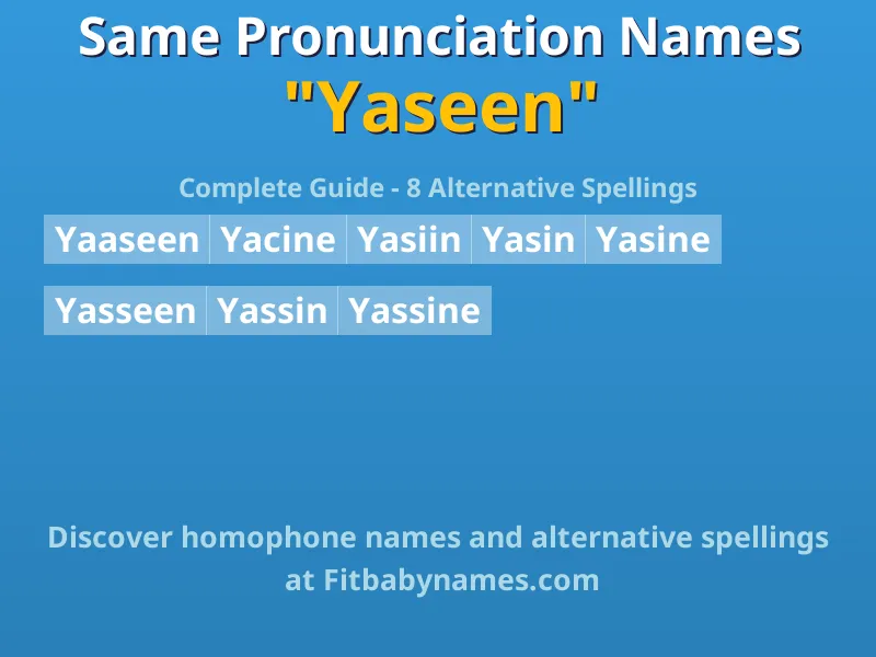 Infographic: Yaseen same pronunciation names, similar names, and homophone names