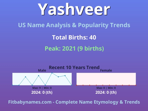 Infographic: Yashveer name meaning, origin, and popularity trends in the United States (US baby name analysis chart)