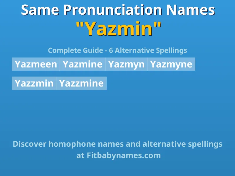 Infographic: Yazmin same pronunciation names, similar names, and homophone names
