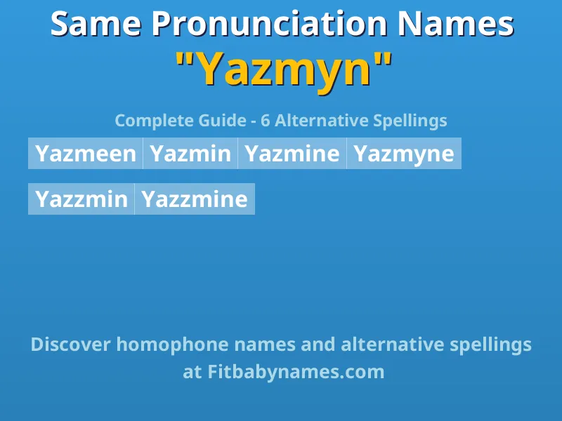 Infographic: Yazmyn same pronunciation names, similar names, and homophone names