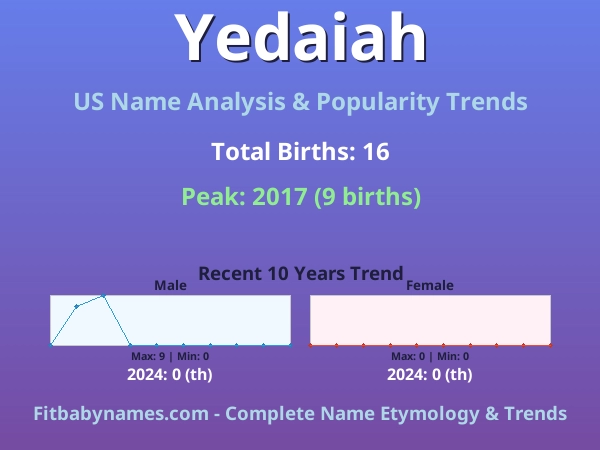 Infographic: Yedaiah name meaning, origin, and popularity trends in the United States (US baby name analysis chart)