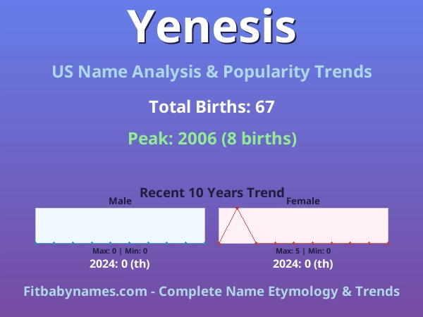Infographic: Yenesis name meaning, origin, and popularity trends in the United States (US baby name analysis chart)