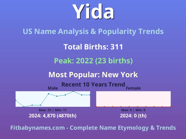 Infographic: Yida name meaning, origin, and popularity trends in the United States (US baby name analysis chart)