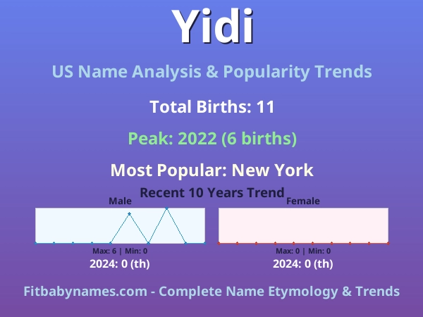 Infographic: Yidi name meaning, origin, and popularity trends in the United States (US baby name analysis chart)
