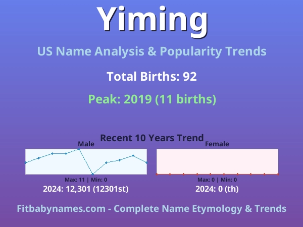 Infographic: Yiming name meaning, origin, and popularity trends in the United States (US baby name analysis chart)