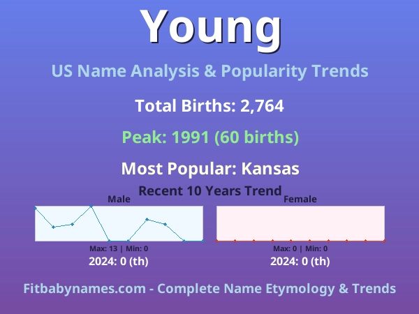Infographic: Young name meaning, origin, and popularity trends in the United States (US baby name analysis chart)