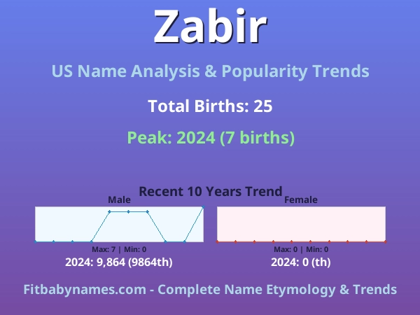 Infographic: Zabir name meaning, origin, and popularity trends in the United States (US baby name analysis chart)