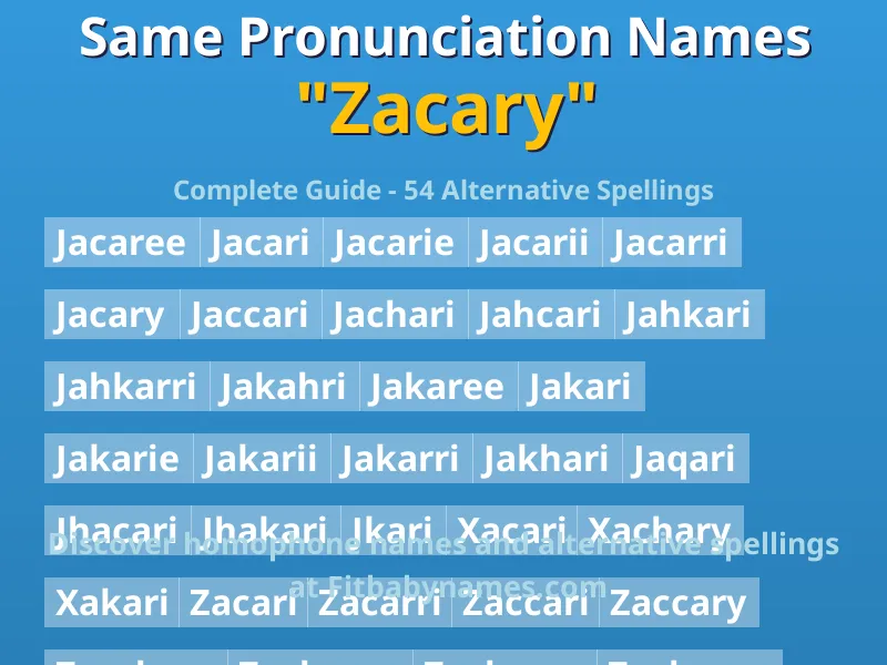 Infographic: Zacary same pronunciation names, similar names, and homophone names