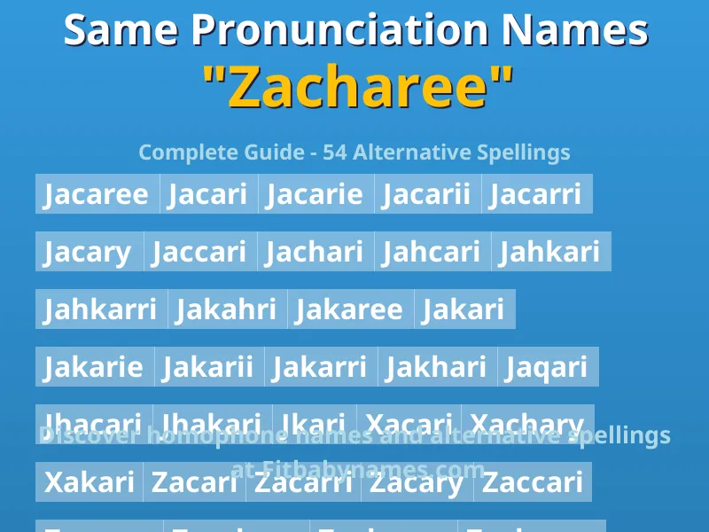Infographic: Zacharee same pronunciation names, similar names, and homophone names
