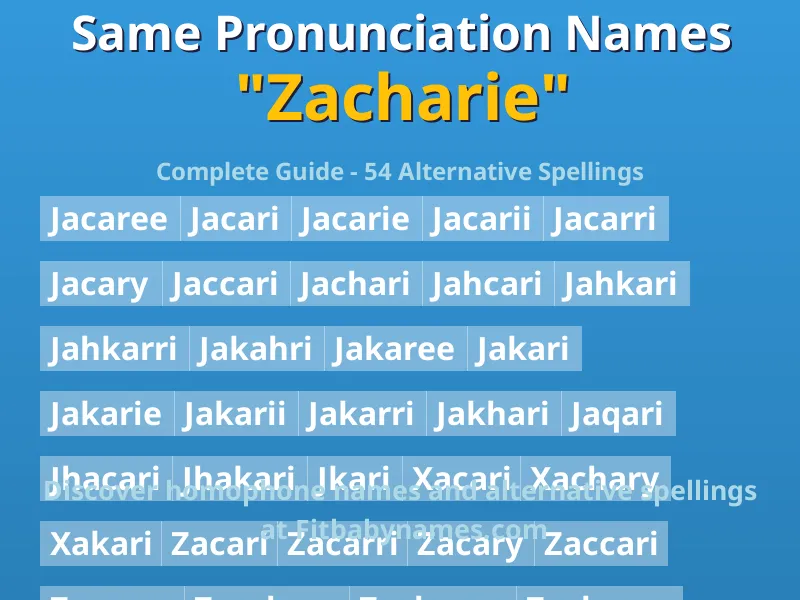 Infographic: Zacharie same pronunciation names, similar names, and homophone names