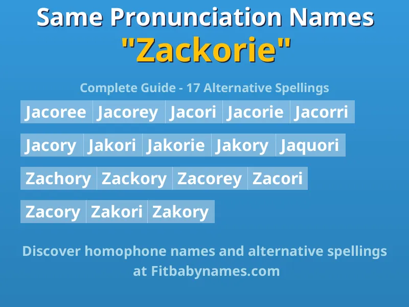 Infographic: Zackorie same pronunciation names, similar names, and homophone names