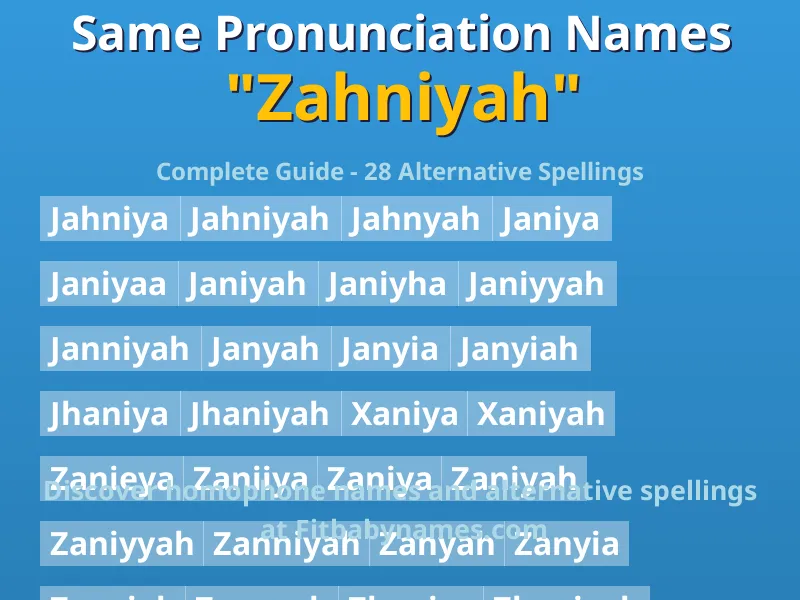 Infographic: Zahniyah same pronunciation names, similar names, and homophone names