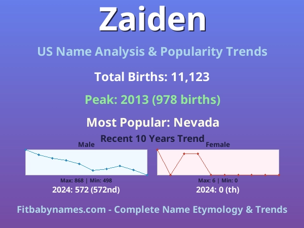 Infographic: Zaiden name meaning, origin, and popularity trends in the United States (US baby name analysis chart)