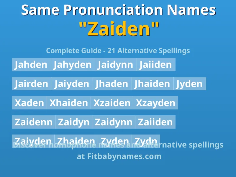Infographic: Zaiden same pronunciation names, similar names, and homophone names