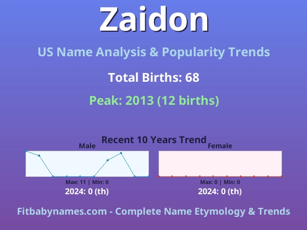 Infographic: Zaidon name meaning, origin, and popularity trends in the United States (US baby name analysis chart)