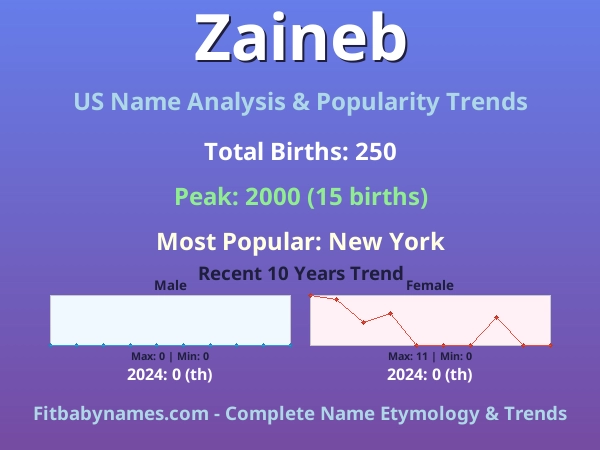 Infographic: Zaineb name meaning, origin, and popularity trends in the United States (US baby name analysis chart)