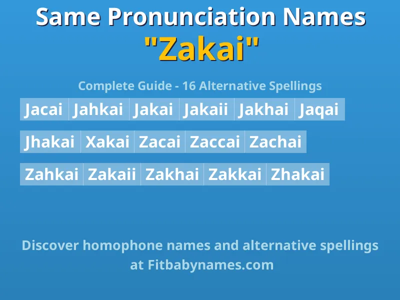 Infographic: Zakai same pronunciation names, similar names, and homophone names