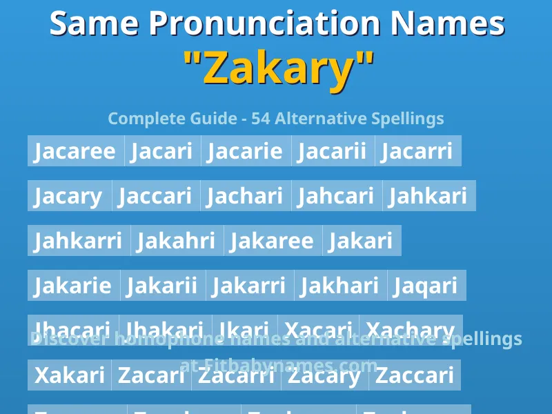 Infographic: Zakary same pronunciation names, similar names, and homophone names