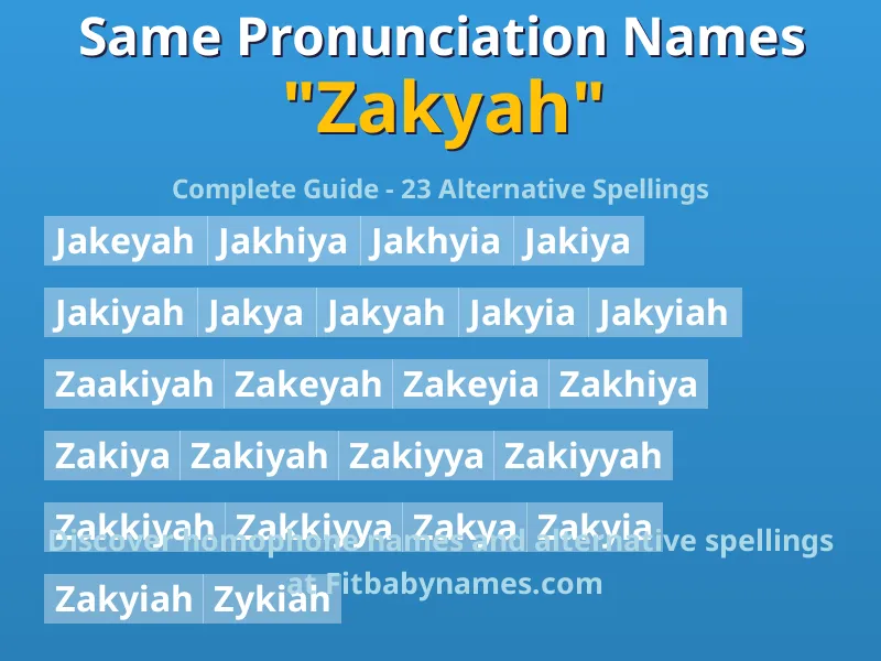 Infographic: Zakyah same pronunciation names, similar names, and homophone names
