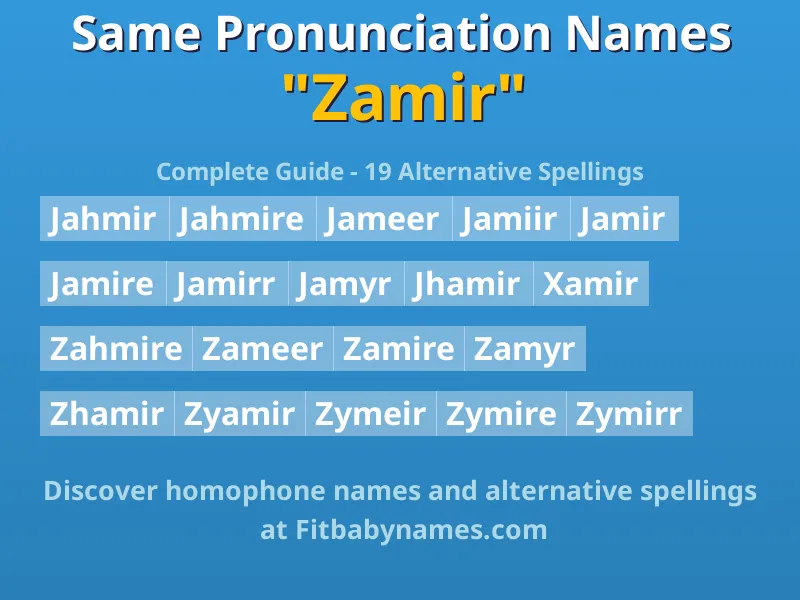 Infographic: Zamir same pronunciation names, similar names, and homophone names