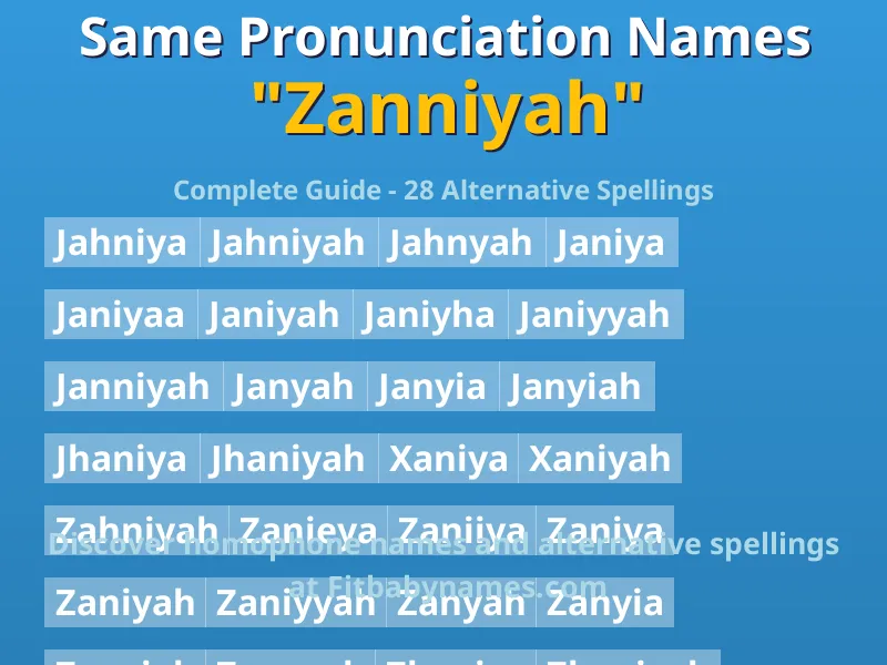 Infographic: Zanniyah same pronunciation names, similar names, and homophone names