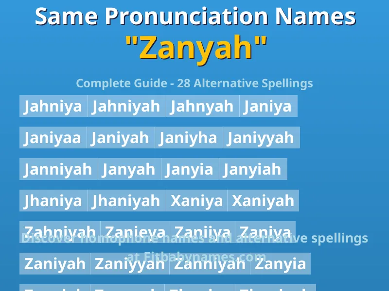 Infographic: Zanyah same pronunciation names, similar names, and homophone names