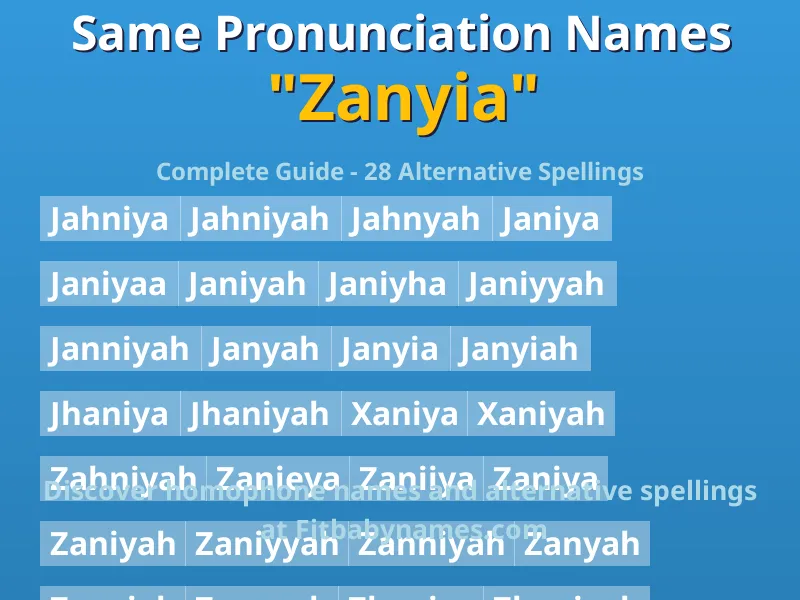 Infographic: Zanyia same pronunciation names, similar names, and homophone names