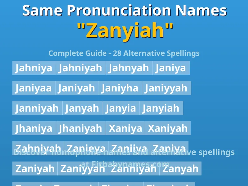 Infographic: Zanyiah same pronunciation names, similar names, and homophone names