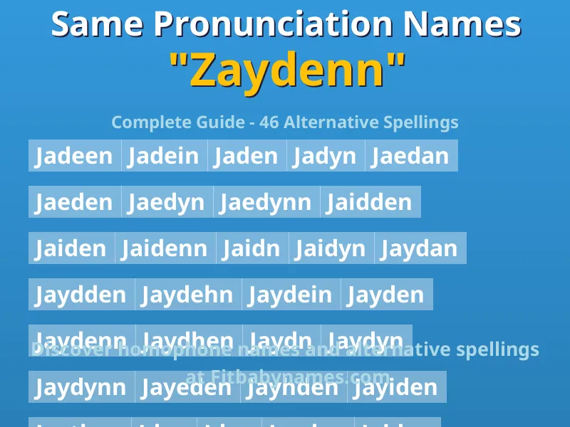 Infographic: Zaydenn same pronunciation names, similar names, and homophone names