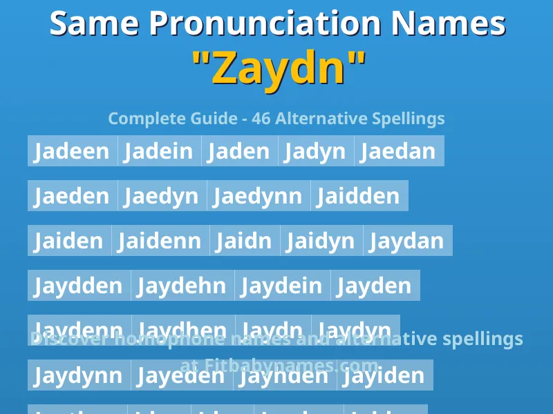 Infographic: Zaydn same pronunciation names, similar names, and homophone names