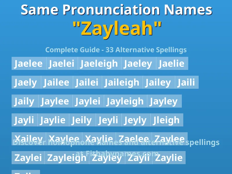 Infographic: Zayleah same pronunciation names, similar names, and homophone names