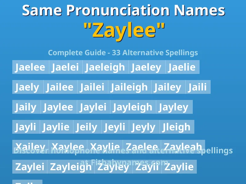 Infographic: Zaylee same pronunciation names, similar names, and homophone names