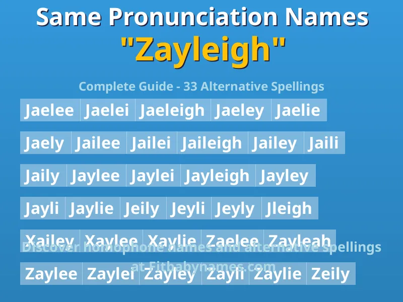 Infographic: Zayleigh same pronunciation names, similar names, and homophone names